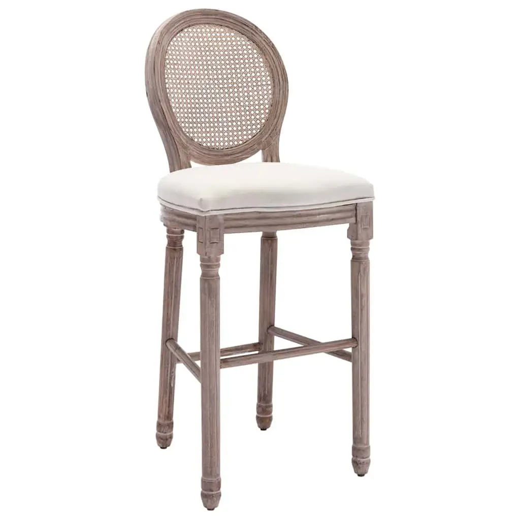 Bar Stools White Linen Vintage Upholstered Dining Kitchen Rattan Backrest Chairs