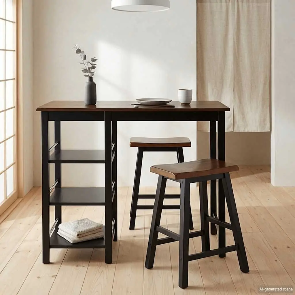 Bar Set Black 3 Pieces Table and Stools Kitchen Dining Furniture