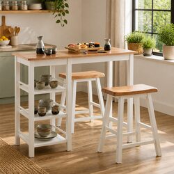 Bar Set 3 Pieces Table Stools White Kitchen Dining Room Furniture with Storage