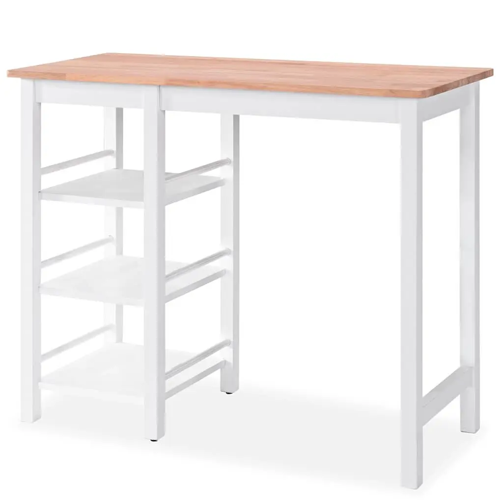 Bar Set White 3 Pieces Table Stools with Storage Shelves