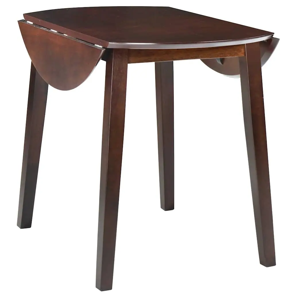 Round Drop-Leaf Dining Table Kitchen Compact Space-Saving Brown Folding Design