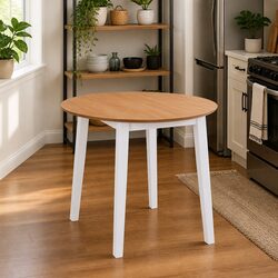 White Round Drop-Leaf Dining Table - Compact Design