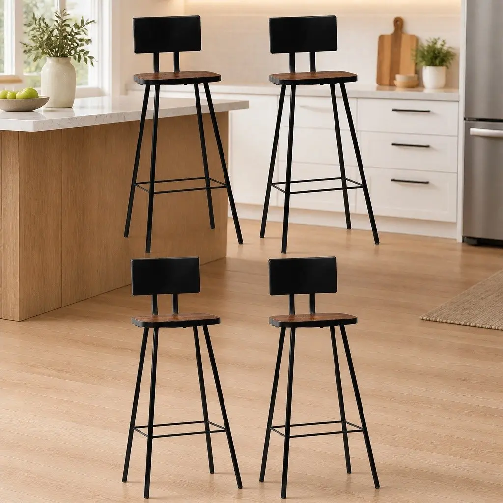 Bar Stools Brown Solid Reclaimed Wood Industrial 4 Piece Footrests