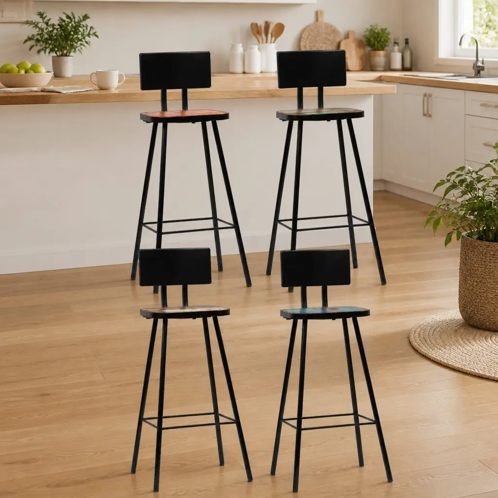 Bar Stools Brown 4 Piece Reclaimed Wood Industrial Style Kitchen Counter Seating