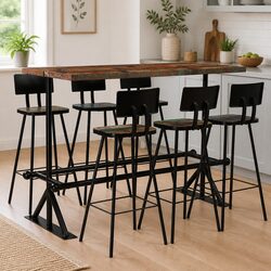 Concise 7-Piece Bar Set: Reclaimed Wood & Steel