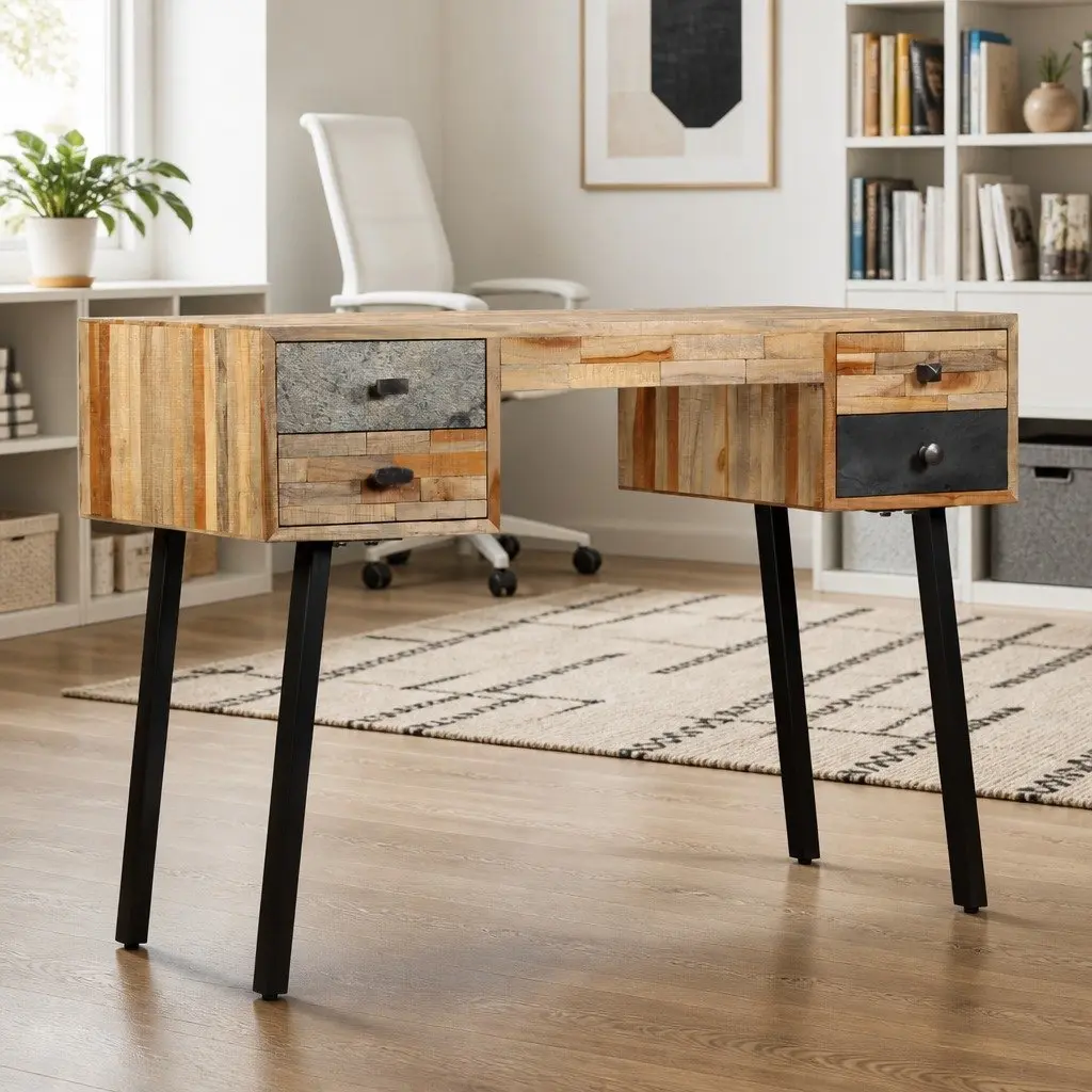 Writing Desk Multicolour 110x50x76 cm Solid Reclaimed Teak Vintage Style Home Office Study Table