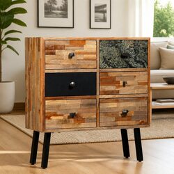 Compact 6-Drawer Side Cabinet with Reclaimed Teak