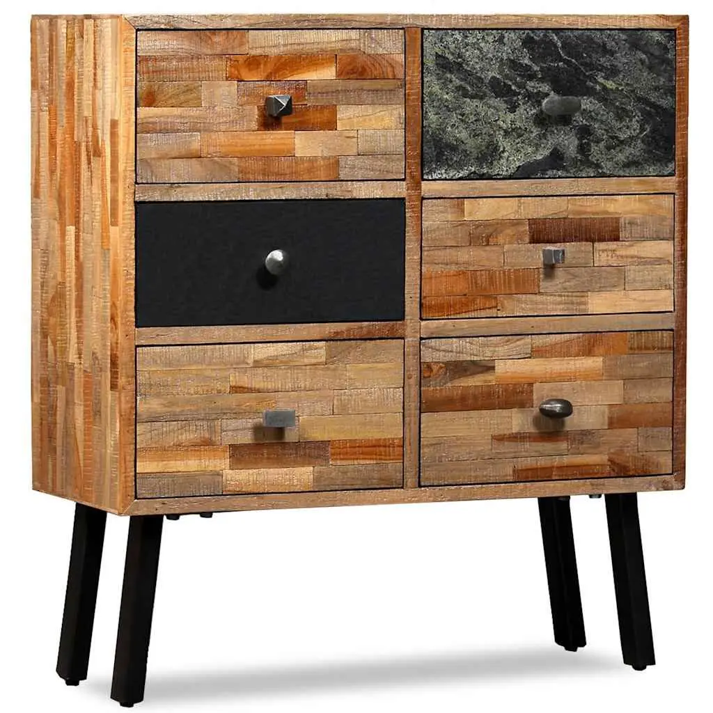 Side Cabinet Brown 6 Drawers Solid Reclaimed Teak Vintage Style Storage