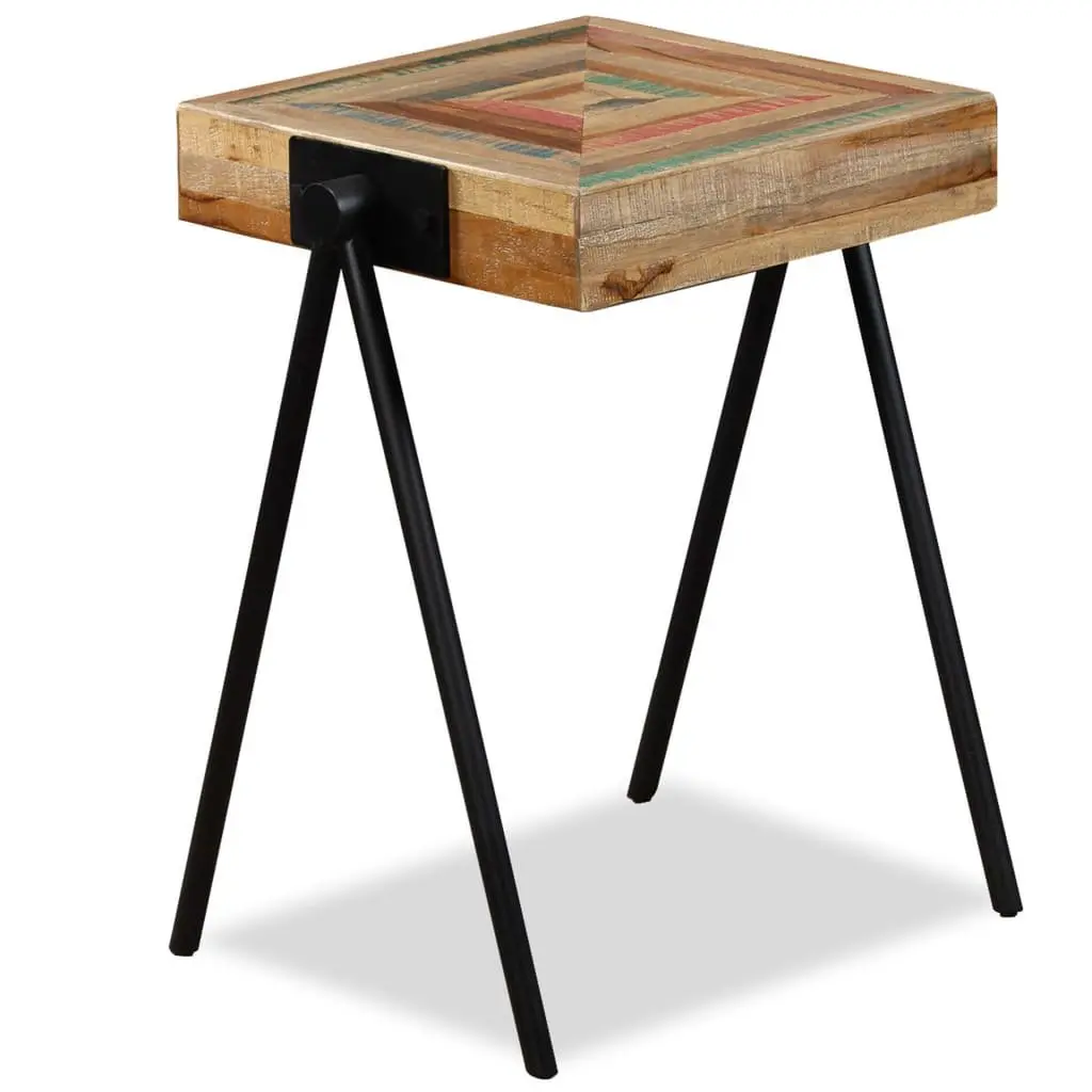 End Table Multicolour Reclaimed Solid Wood Industrial Style with Steel Legs
