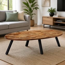 Oval Coffee Table in Teak and Steel