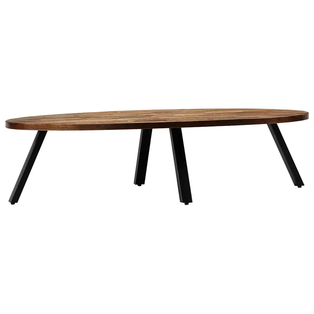 Oval Coffee Table Brown Reclaimed Teak Solid Wood with Steel Legs