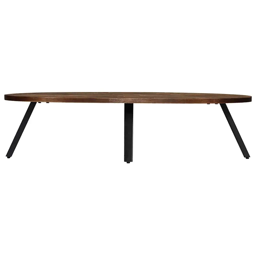 Oval Coffee Table Brown Reclaimed Teak Solid Wood with Steel Legs