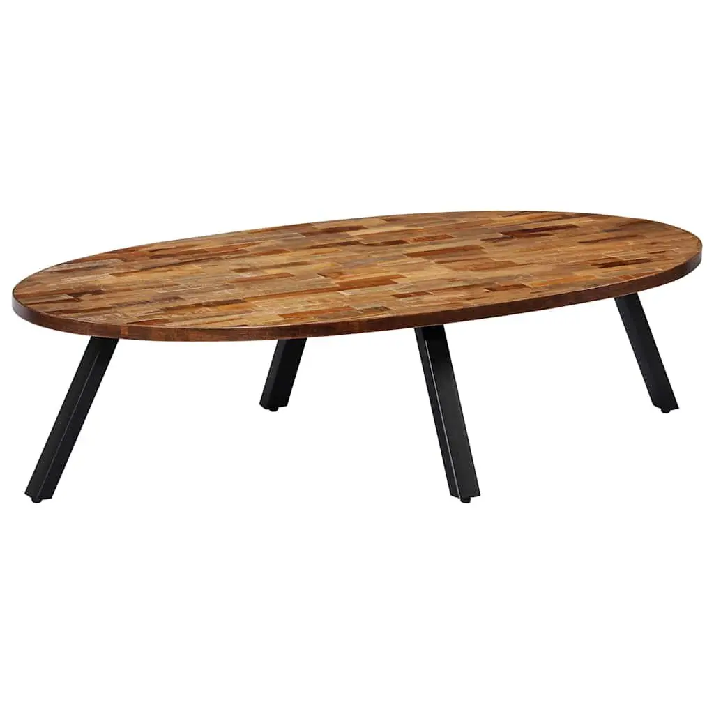 Oval Coffee Table Brown Reclaimed Teak Solid Wood with Steel Legs