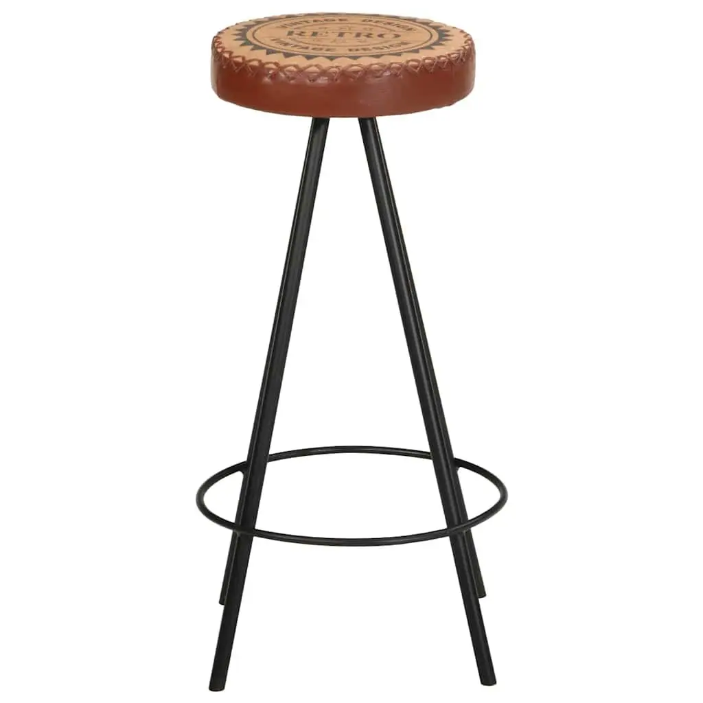 Bar Stools Brown Set of 4 Industrial Style Leather Canvas Upholstered Dining