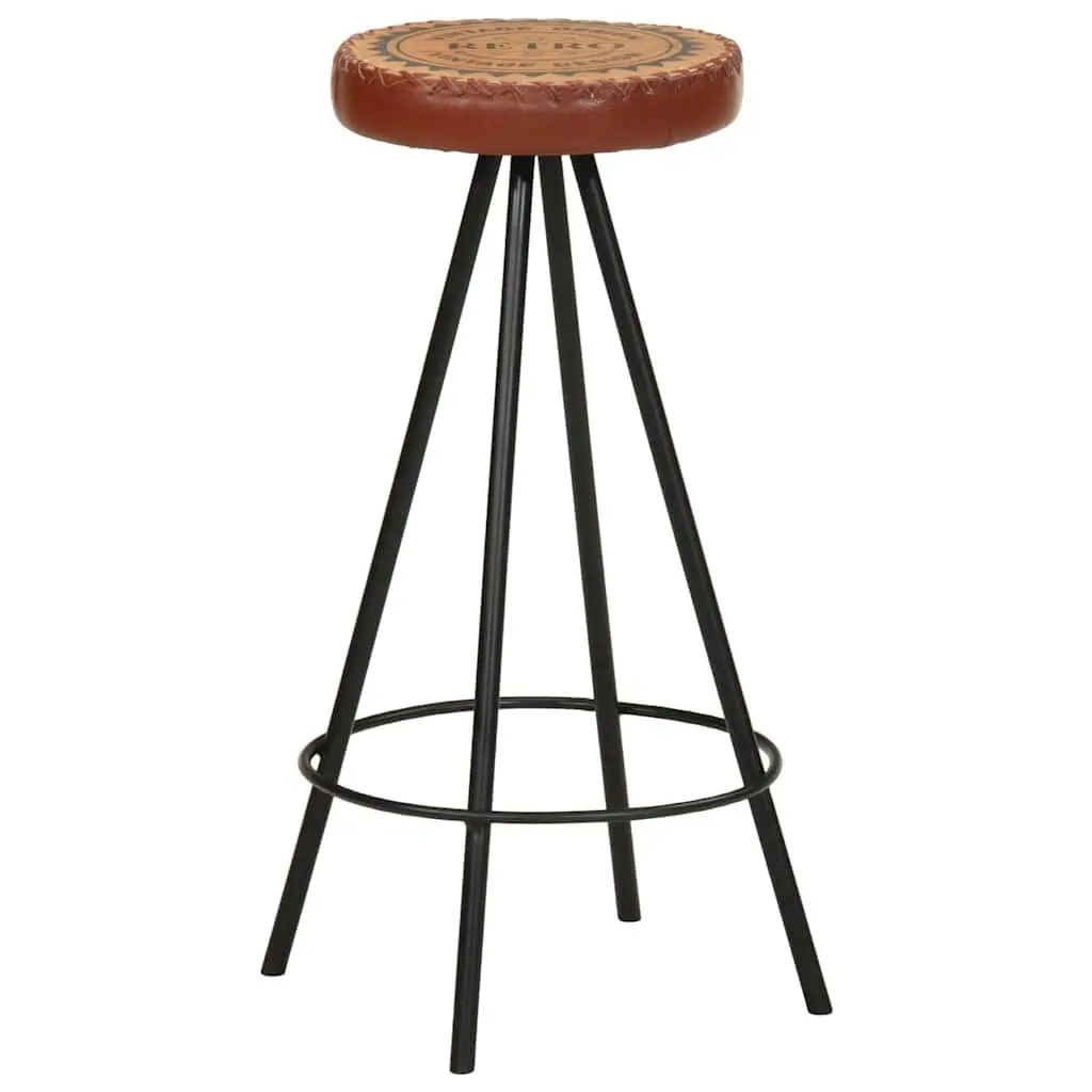Bar Stools Brown Set of 4 Industrial Style Leather Canvas Upholstered Dining