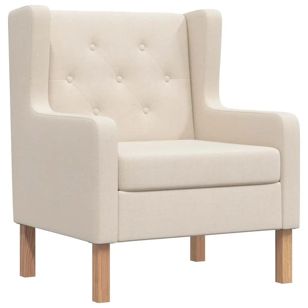 Armchair White Foam Padded Upholstered Wooden Frame Living Room Seating