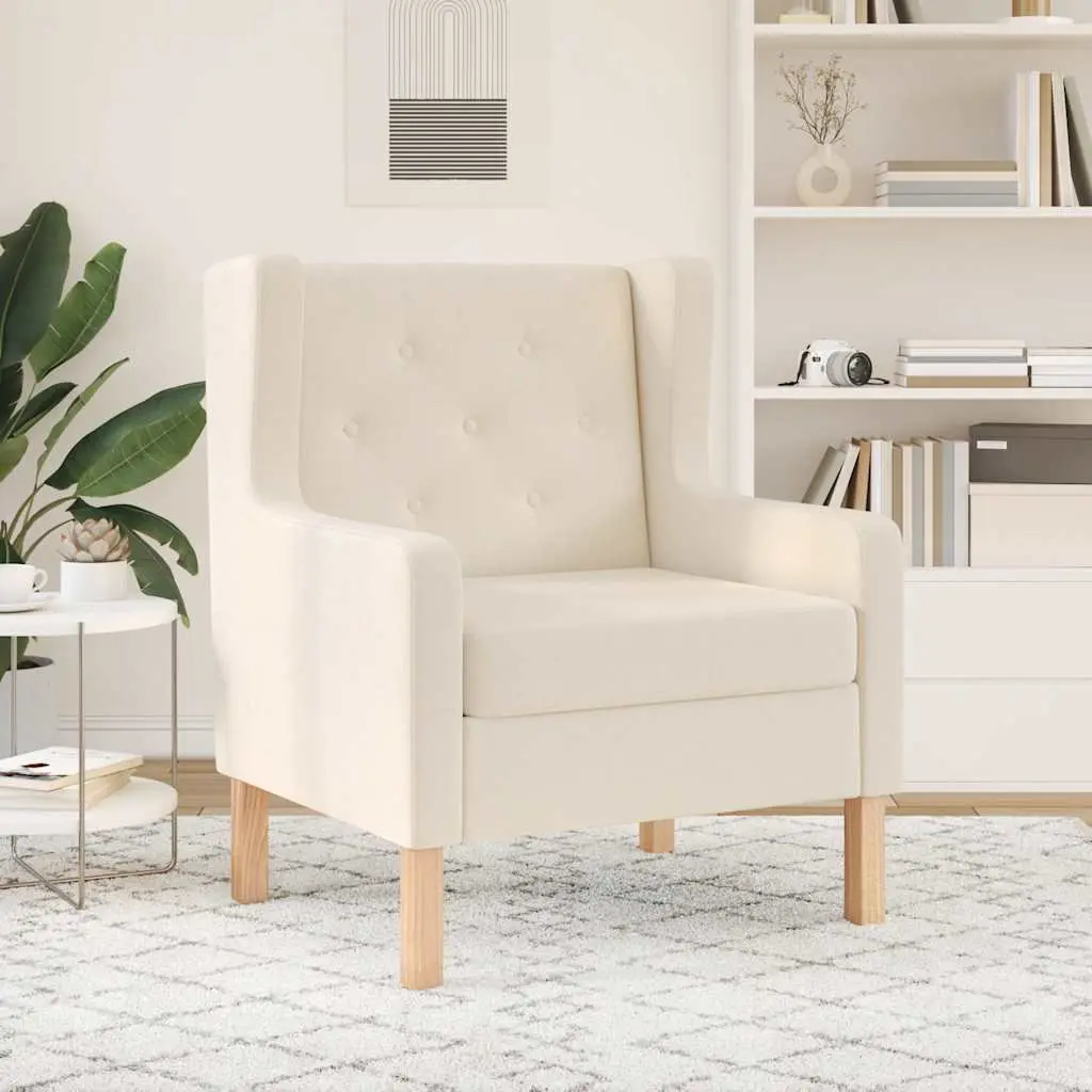 Armchair White Foam Padded Upholstered Wooden Frame Living Room Seating