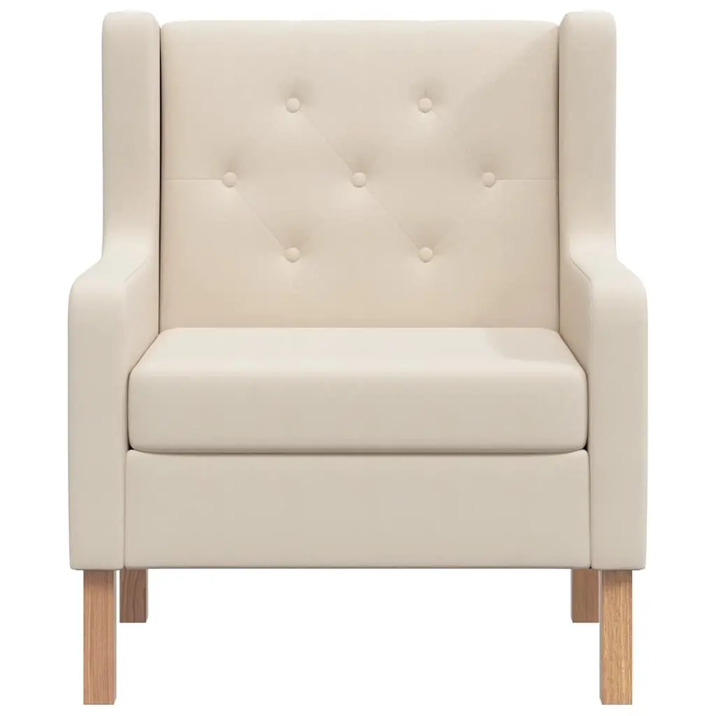 Armchair White Foam Padded Upholstered Wooden Frame Living Room Seating
