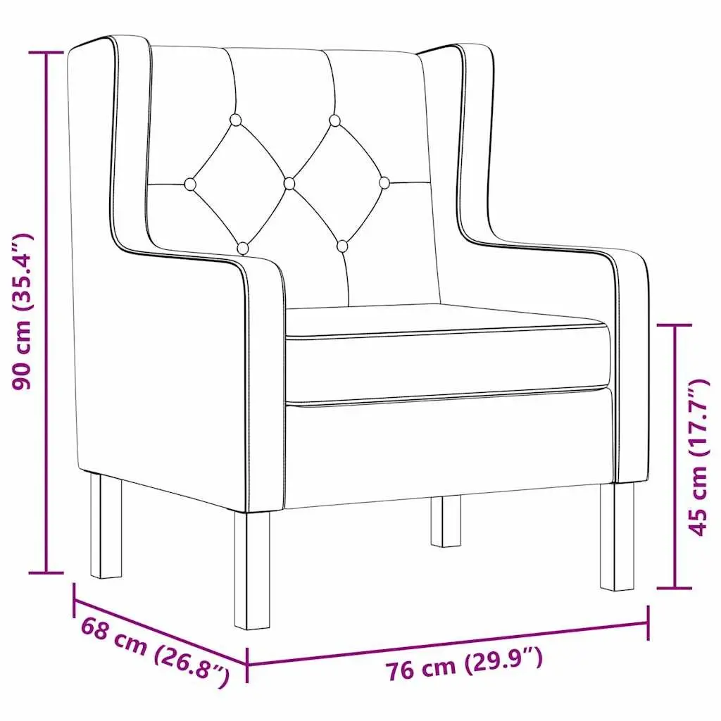 Armchair White Foam Padded Upholstered Wooden Frame Living Room Seating