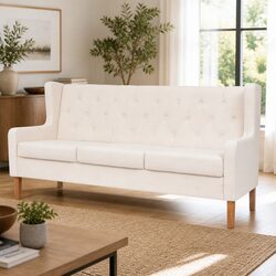 3-Seater Sofa White Fabric Living Room Couch Lounge Settee Home Furniture