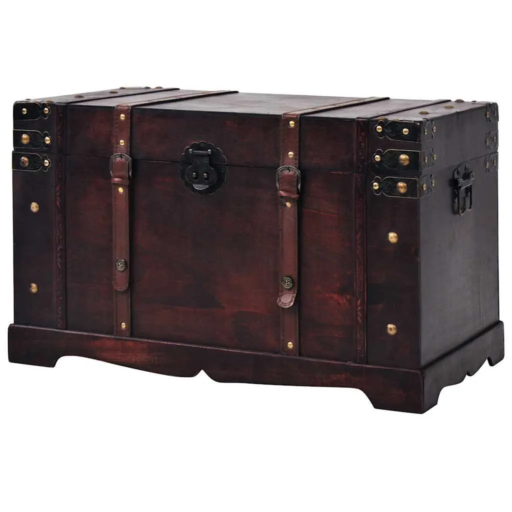 Vintage Wooden Storage Chest Brown Antique Style Treasure Box Latch Closure