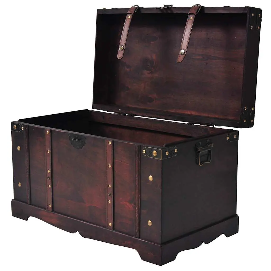 Vintage Wooden Storage Chest Brown Antique Style Treasure Box Latch Closure