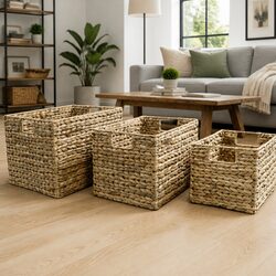 Compact 3-Piece Storage Basket Set in Brown