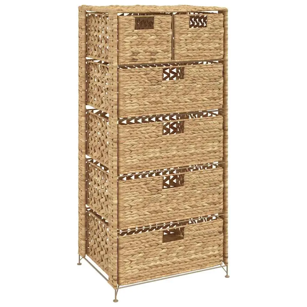 Storage Cabinet Brown 6 Drawer Organizer Water Hyacinth Metal Frame