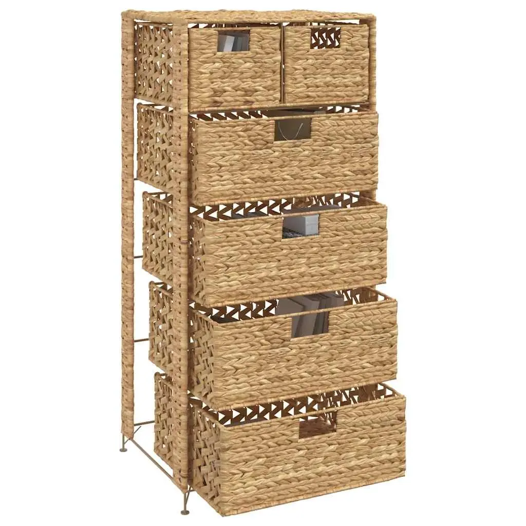 Storage Cabinet Brown 6 Drawer Organizer Water Hyacinth Metal Frame