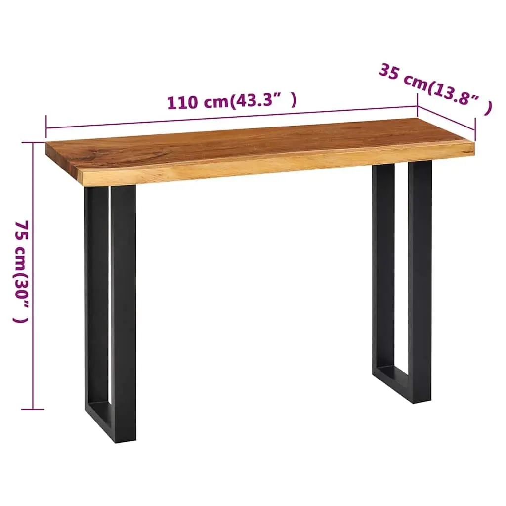 Console Table Brown 110x35x75 cm Solid Suar Wood with Natural Live Edges and Steel Frame