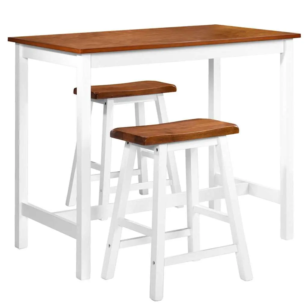 Bar Table and Stool Set Brown 3 Piece MDF Top Solid Wood Legs Easy to Clean