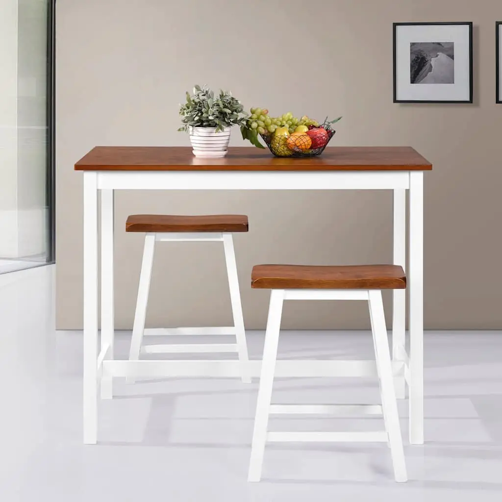 Bar Table and Stool Set Brown 3 Piece MDF Top Solid Wood Legs Easy to Clean