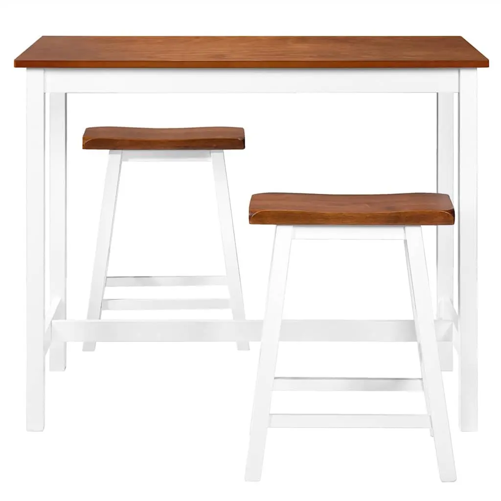 Bar Table and Stool Set Brown 3 Piece MDF Top Solid Wood Legs Easy to Clean