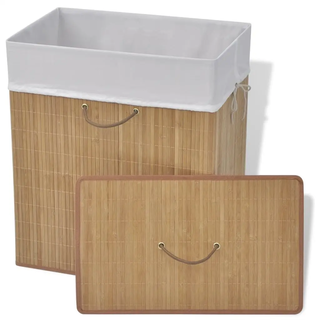 Bamboo Laundry Bin Brown Rectangular Removable Interior Liner with Handles