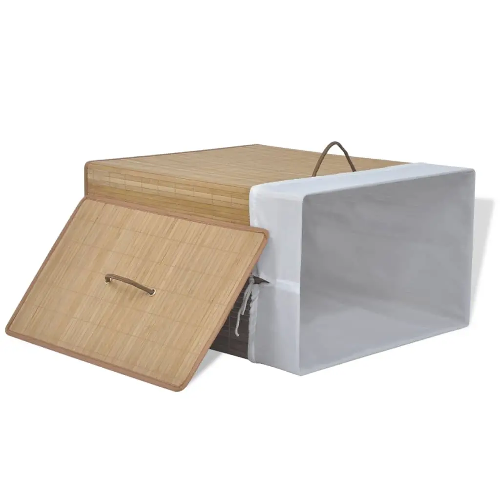 Bamboo Laundry Bin Brown Rectangular Removable Interior Liner with Handles