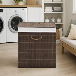 Bamboo Laundry Bin Rectangular Brown Hamper Storage Basket with Handles