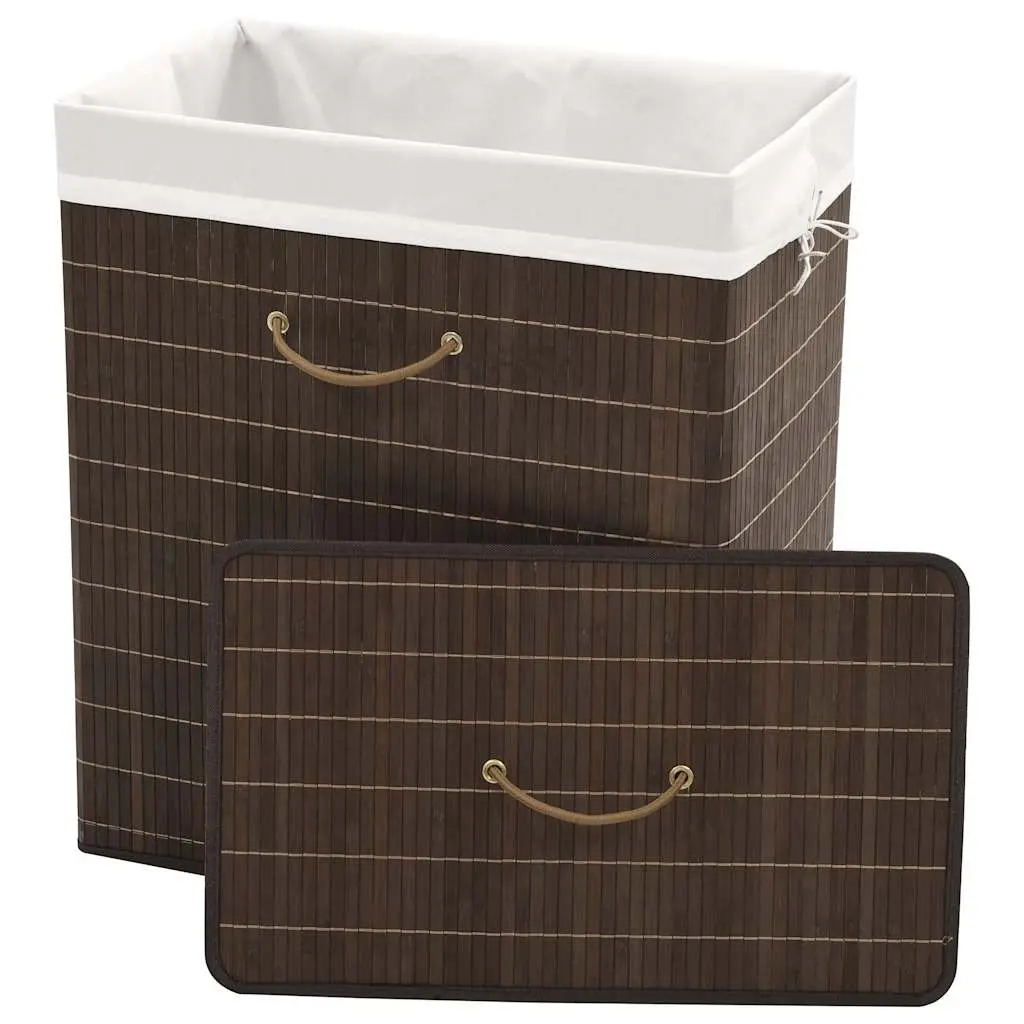 Bamboo Laundry Bin Brown Rectangular Removable Liner with Handles