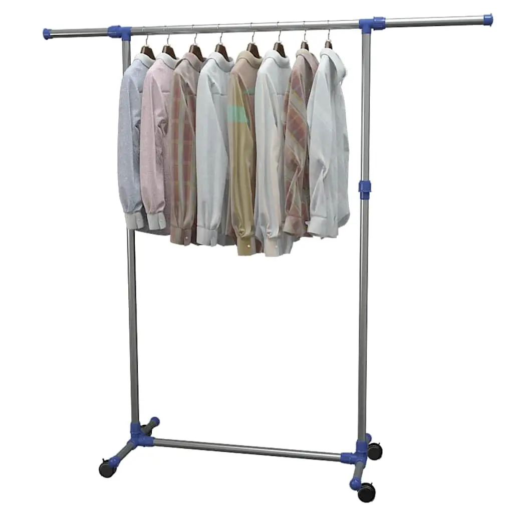 Clothes Rack Silver Adjustable Height Rolling Castors Stainless Steel Frame