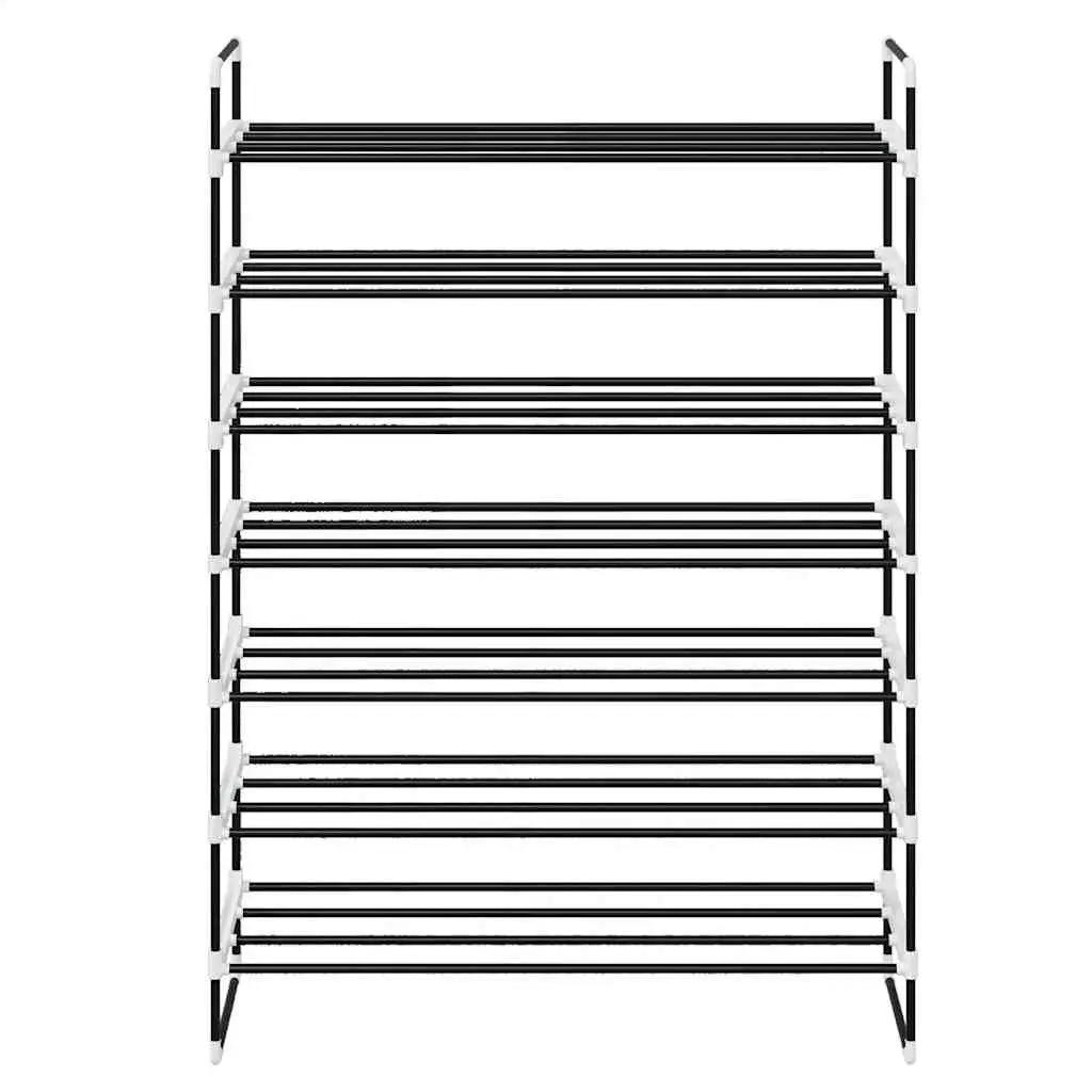 Shoe Rack Black 7 Shelves Metal Frame Lightweight Sturdy