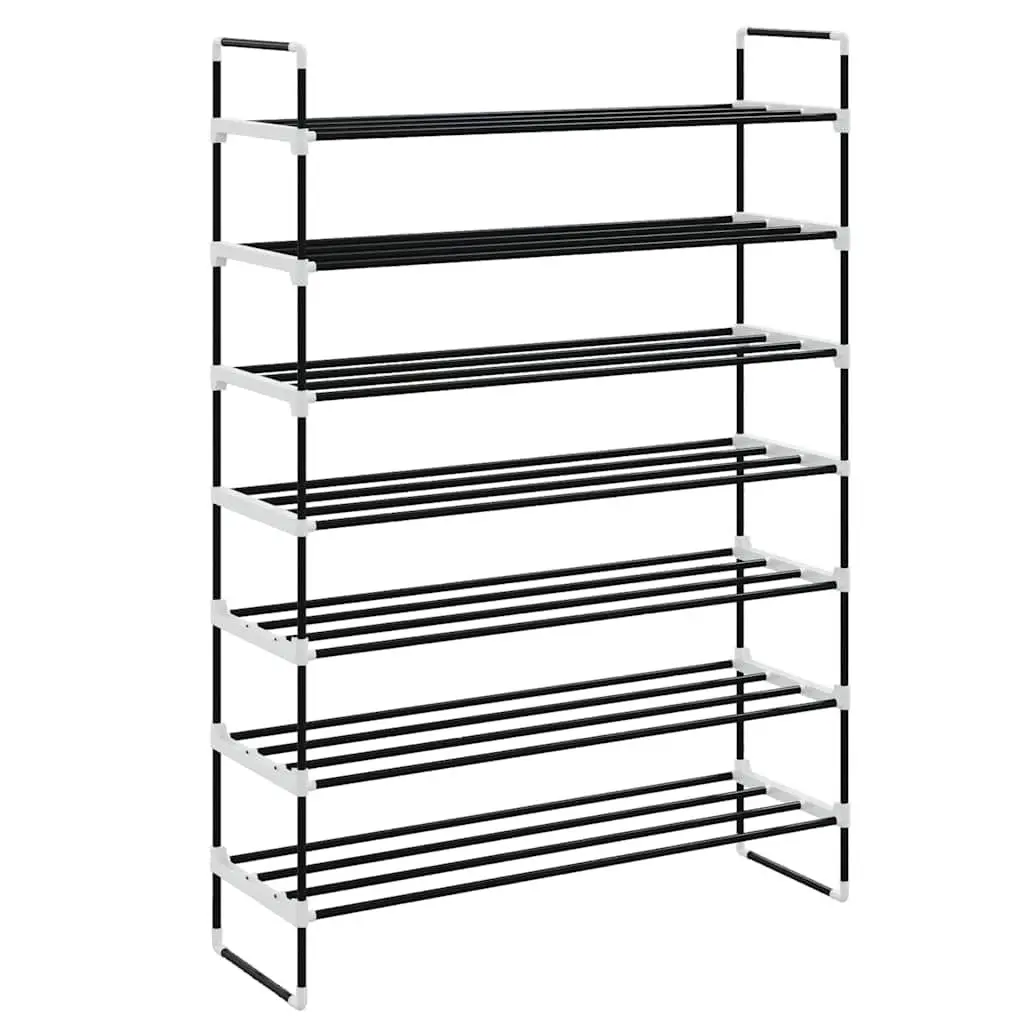 Shoe Rack Black 7 Shelves Metal Frame Lightweight Sturdy