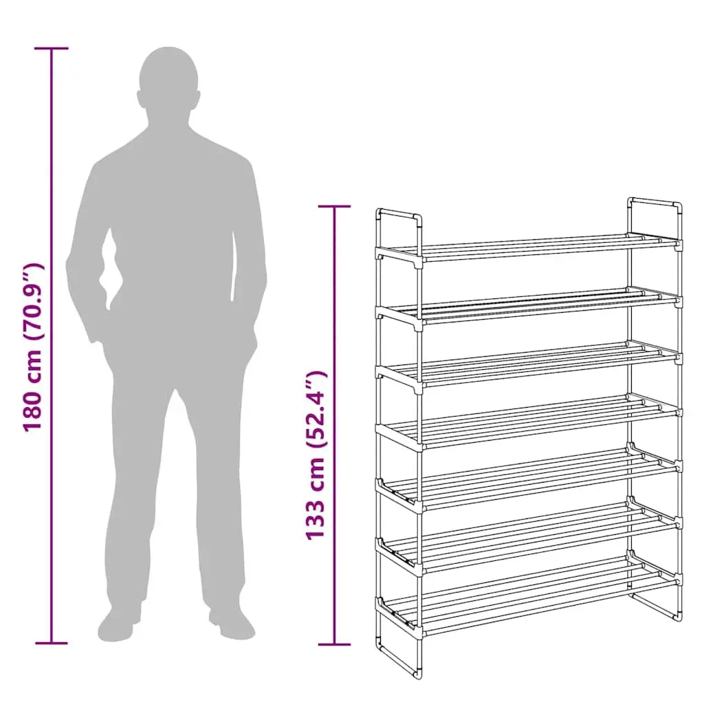 Shoe Rack Black 7 Shelves Metal Frame Lightweight Sturdy