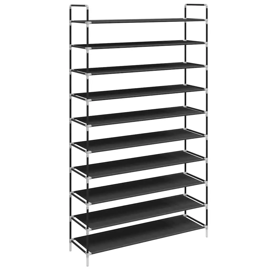 Shoe Rack Black 10 Shelves Storage Organiser Metal Frame Non-woven Fabric