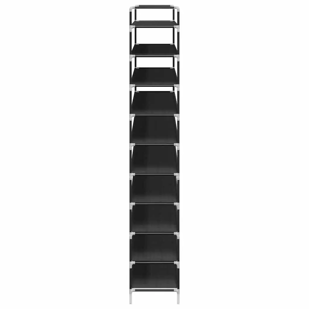 Shoe Rack Black 10 Shelves Storage Organiser Metal Frame Non-woven Fabric