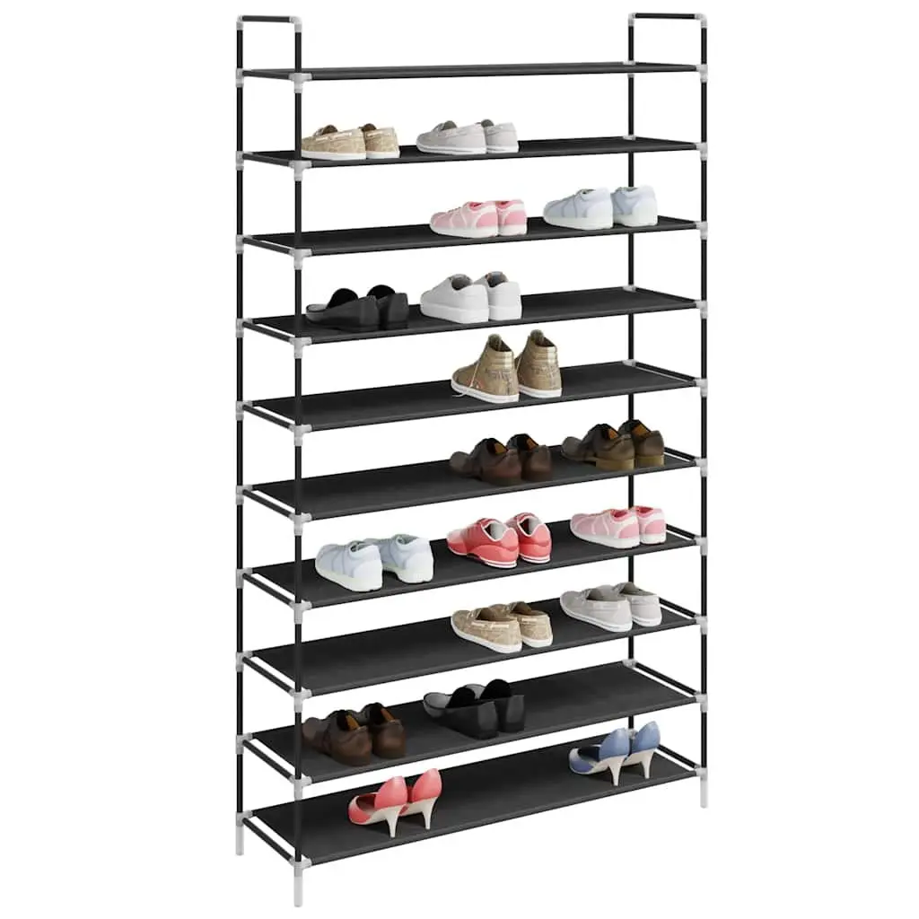 Shoe Rack Black 10 Shelves Storage Organiser Metal Frame Non-woven Fabric