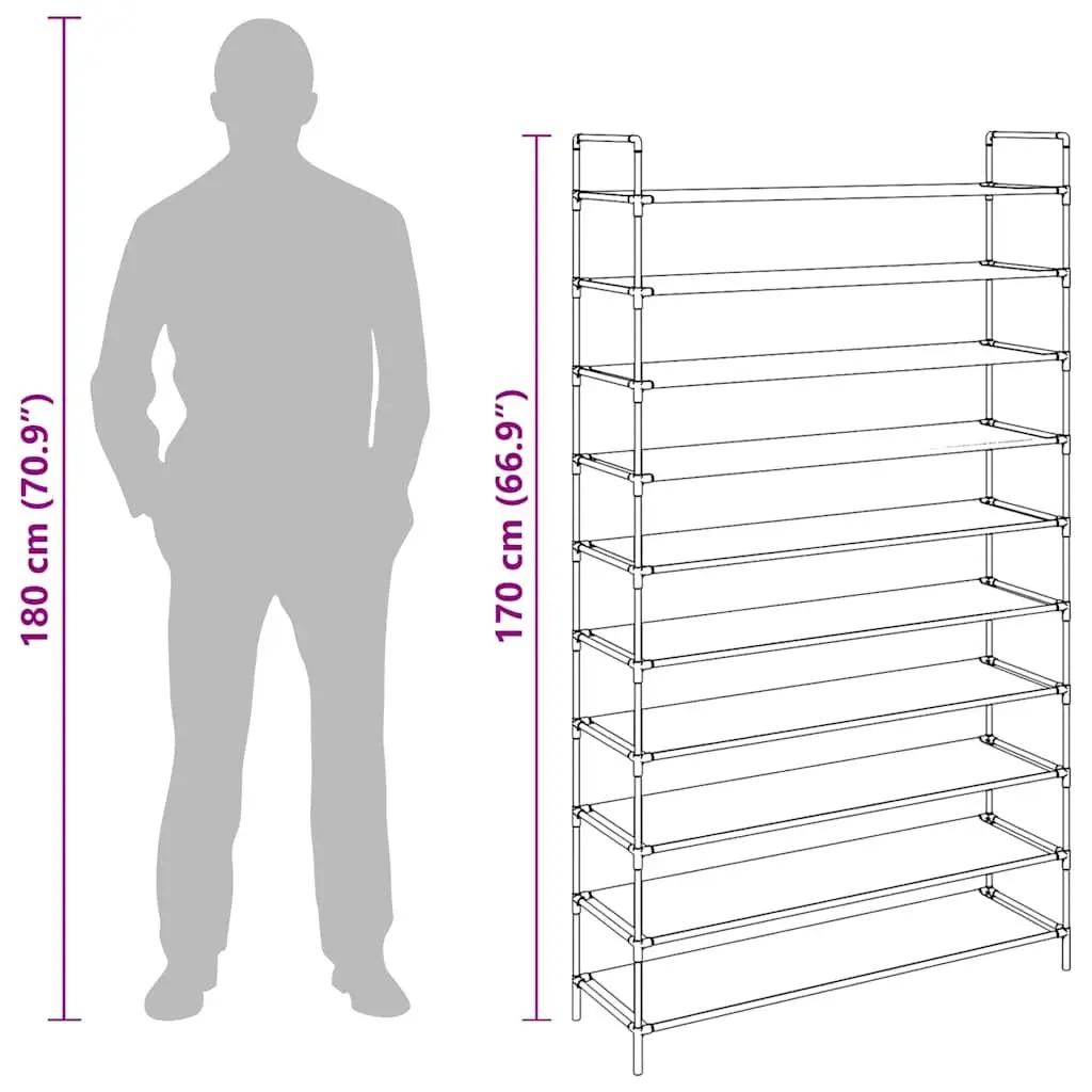 Shoe Rack Black 10 Shelves Storage Organiser Metal Frame Non-woven Fabric