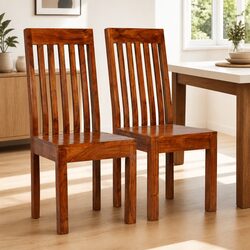 2 pcs Modern Dining Chairs in Honey Solid Wood