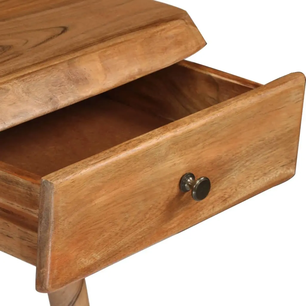 Writing Desk Brown Solid Acacia Wood Unique Overlapped Drawer Vintage Style