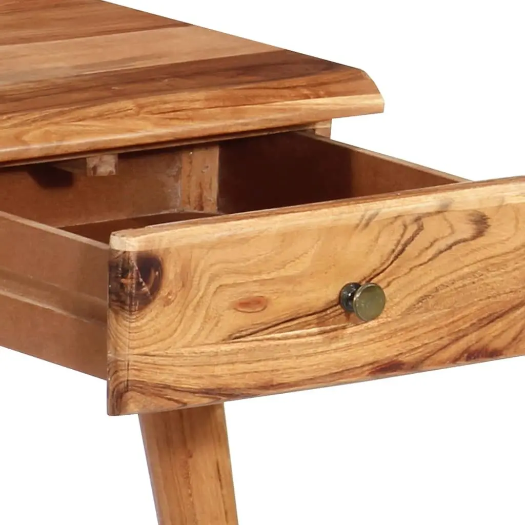 Writing Desk Brown Solid Acacia Wood Unique Overlapped Drawer Vintage Style