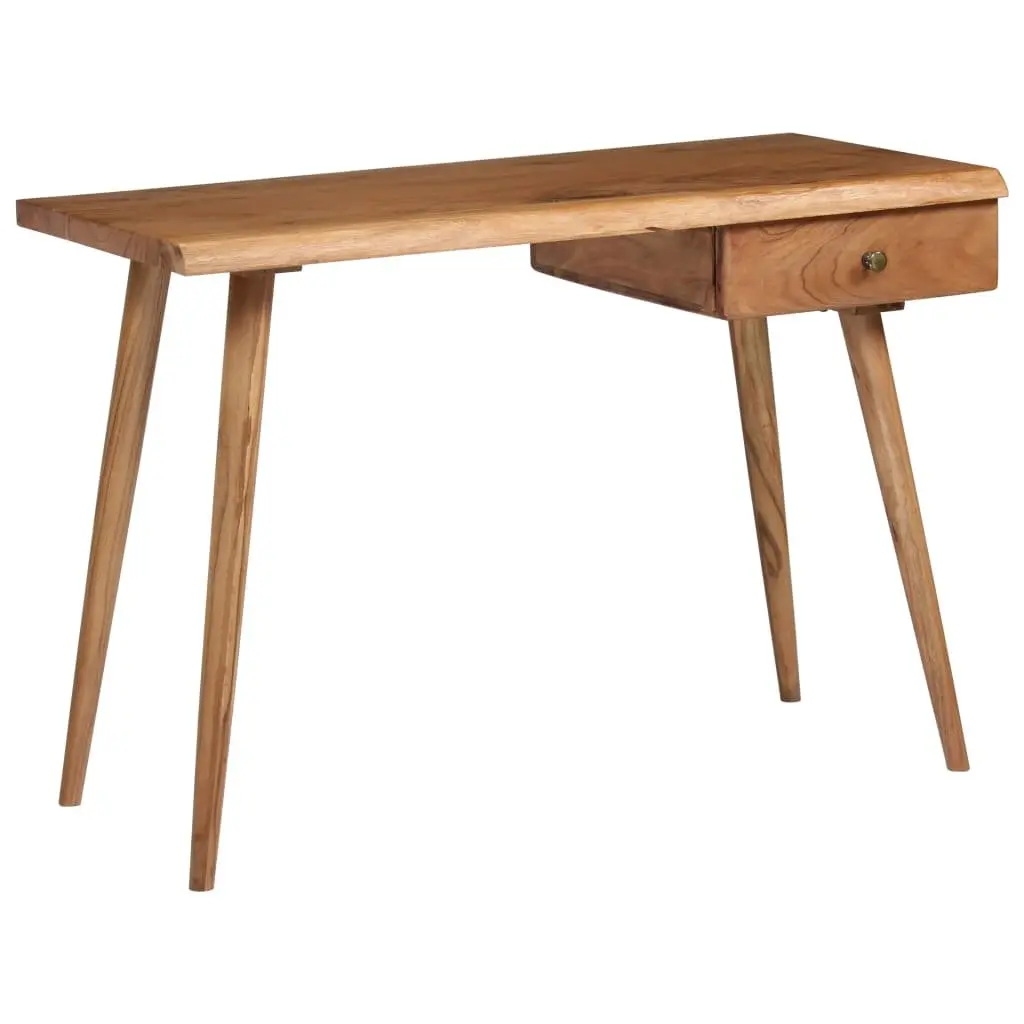 Writing Desk Brown Solid Acacia Wood Unique Overlapped Drawer Vintage Style
