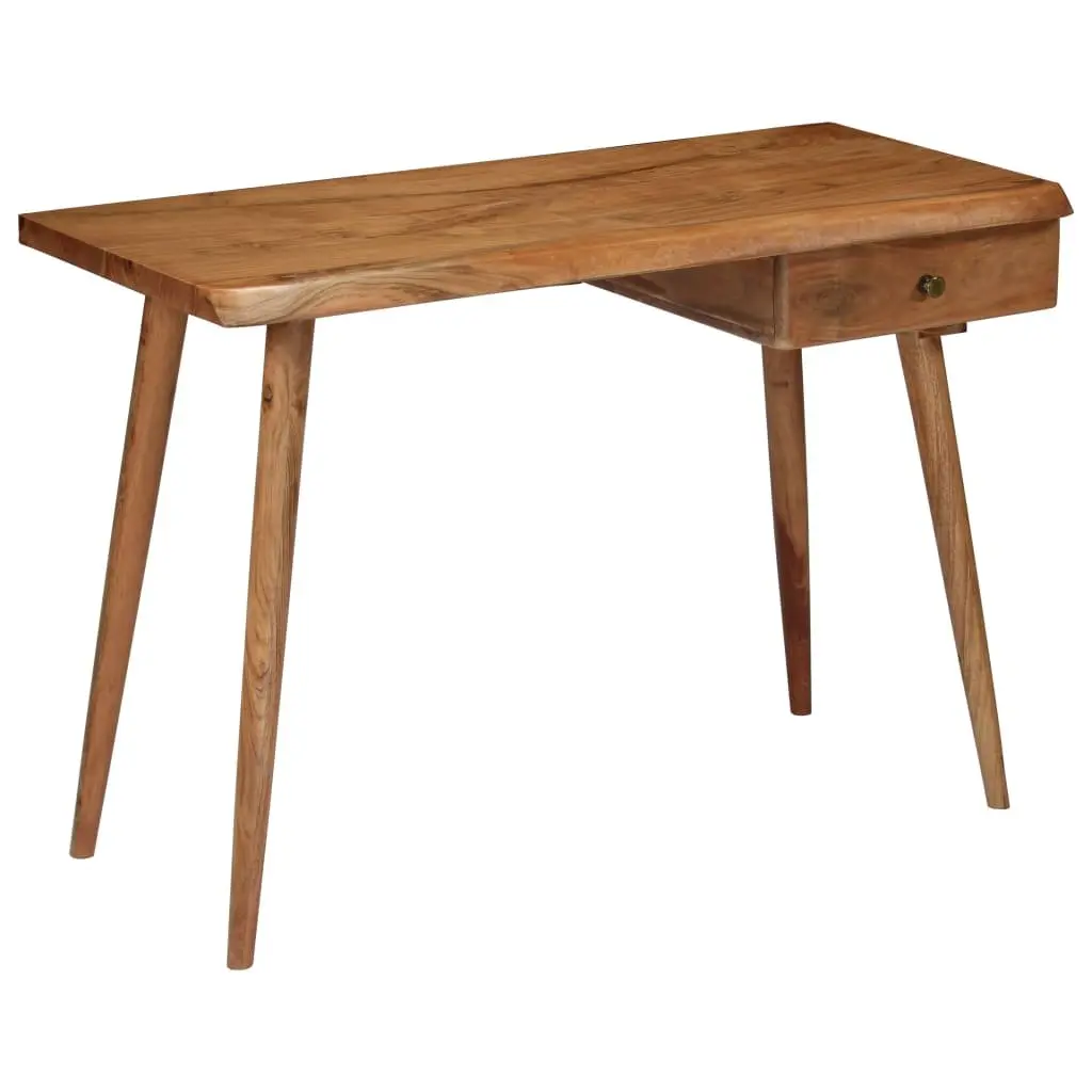 Writing Desk Brown Solid Acacia Wood Unique Overlapped Drawer Vintage Style
